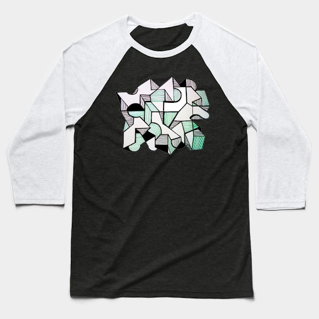 Abstract geometric black green Baseball T-Shirt by carolsalazar